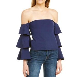 NWT Susana Monaco CREAM Off The Shoulder Tiered Ruffle Bell Sleeve Top S…